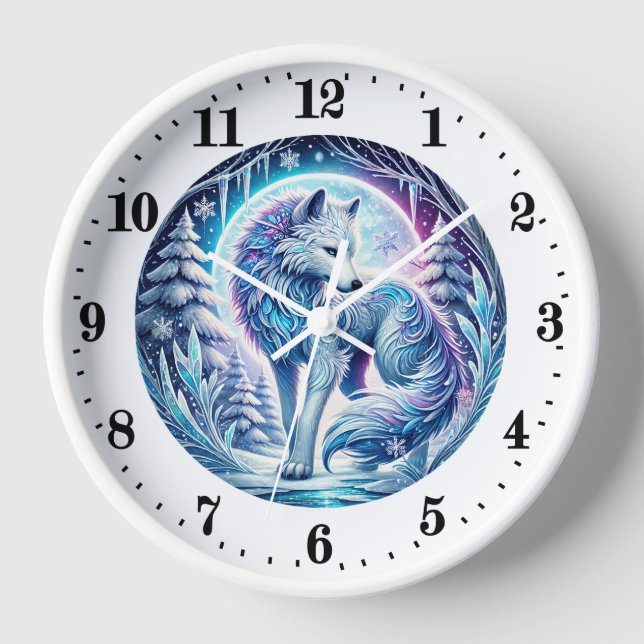 Cool wolf animal lovers winter clock (Front)