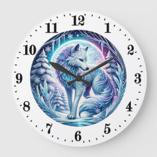 Cool wolf animal lovers winter large clock