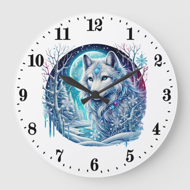 Cool wolf animal lovers Winter Large Clock (Front)