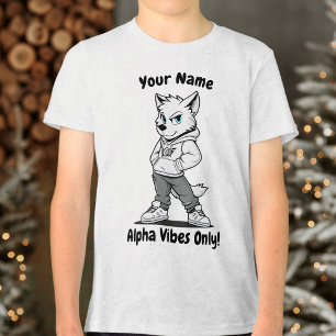 Cool Wolf Cartoon – Editable Text Kids Alpha Tri-Blend Shirt