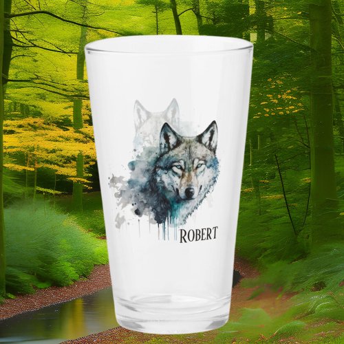 cool wolf lovers add name glass