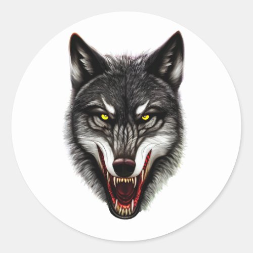 Cool Wolf Portrait  Classic Round Sticker