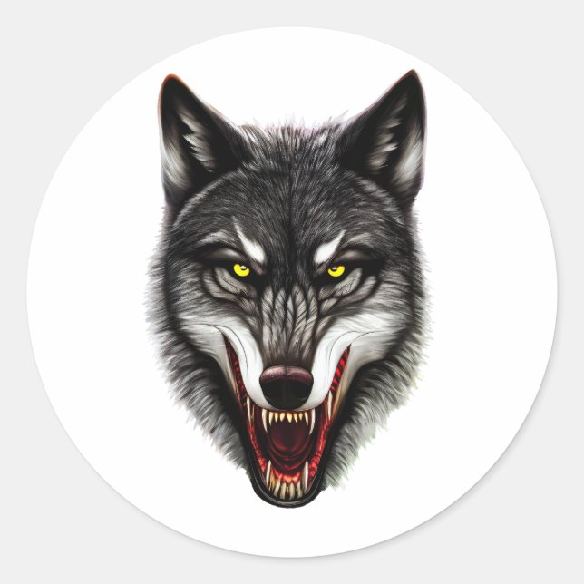 Cool Wolf Portrait  Classic Round Sticker (Front)
