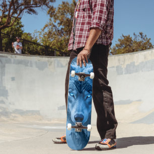 Cool Wolf With Glowing Blue Eyes Skateboard