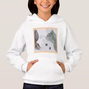 Cool Woman & Cat Black & White Gold Hoodie