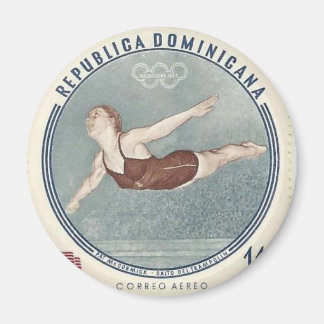 Cool Woman Swimmer Dives Stamp Retro magnet 
