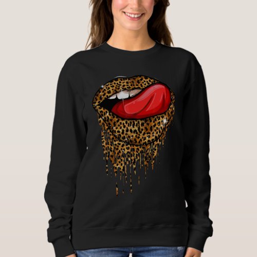 Cool Womenstounge Lips Leopard Cheetah Print On L Sweatshirt
