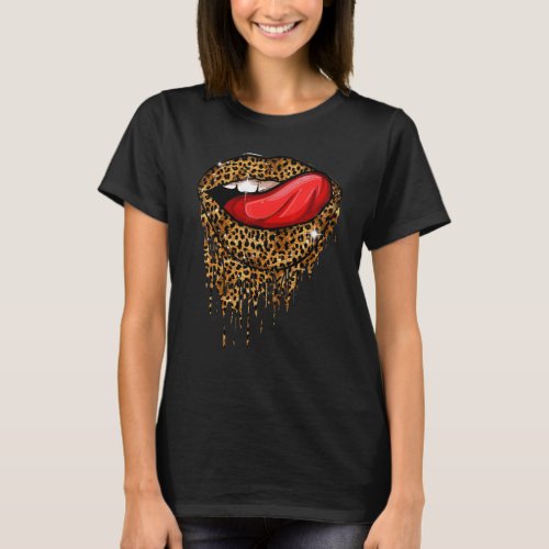 Cool Womenstounge Lips Leopard Cheetah Print On L T_Shirt