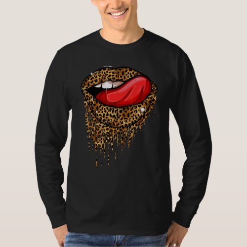 Cool Womenstounge Lips Leopard Cheetah Print On L T_Shirt