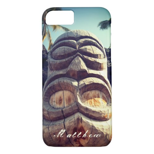 Cool Wood Carving Hawaii Island Tiki Statue Retro iPhone 87 Case