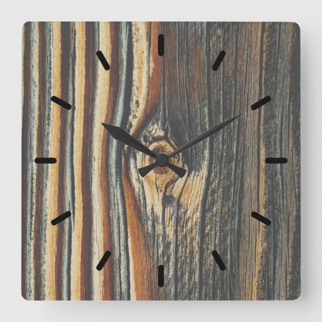 COOL Wood Grain Pattern Square Wall Clock (Front)