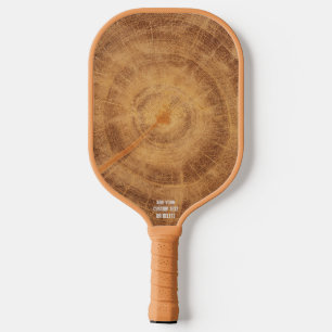 Cool Wooden Tree Ring Slice Personalized Name Text Pickleball Paddle