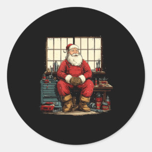 Cool Workshop Santa Claus With Wrenches Tool Costu Classic Round Sticker