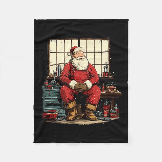Cool Workshop Santa Claus With Wrenches Tool Costu Fleece Blanket (Front)
