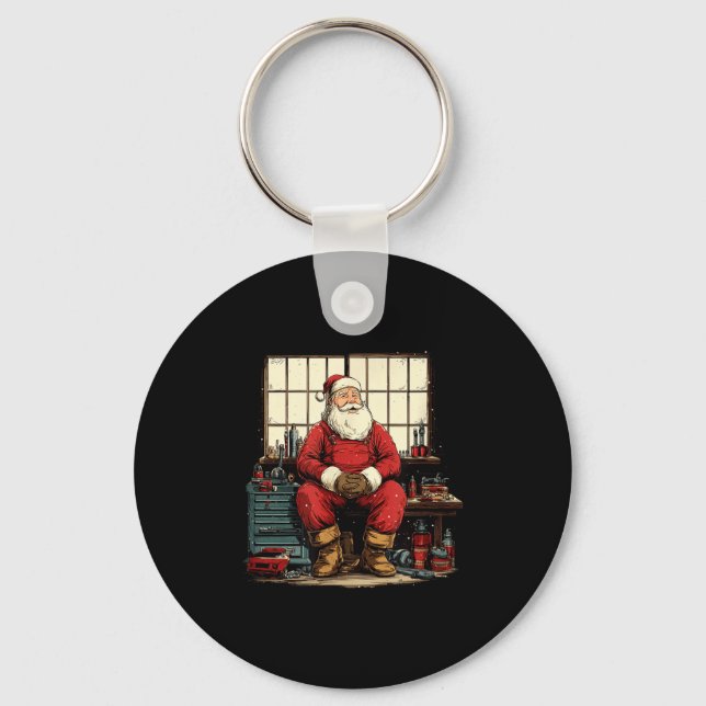 Cool Workshop Santa Claus With Wrenches Tool Costu Keychain (Front)