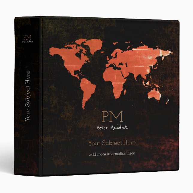 cool world map international black 3 ring binder (Front/Spine)