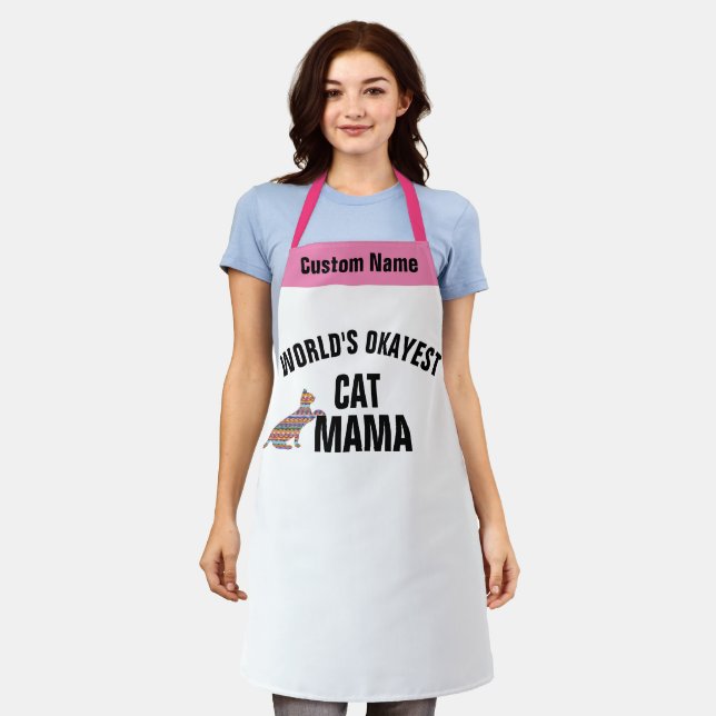 Cool World's Okayest Cat Mama Funny Womens Aprons (Worn)