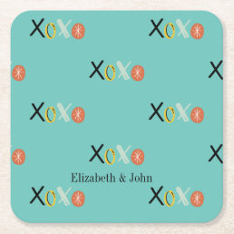 Cool &quot;XOXO&quot; Hearts Valentine&#39;s Day  Mint Green Square Paper Coaster