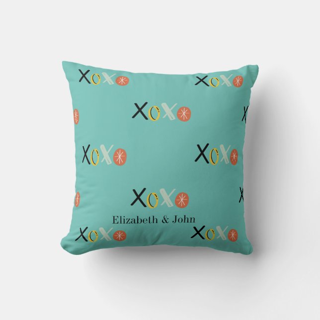 Cool "XOXO" Hearts Valentine's Day  Mint Green Throw Pillow (Front)