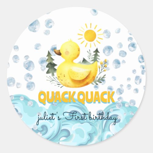 Cool yellow 1st rubber duck birthday invitations classic round sticker