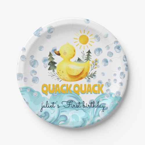 Cool yellow 1st rubber duck birthday invitations paper plates