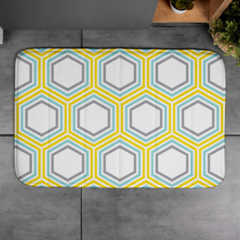 Cool Yellow And Blue Geometric Pattern Bathroom Mat by heartlockedhome at Zazzle