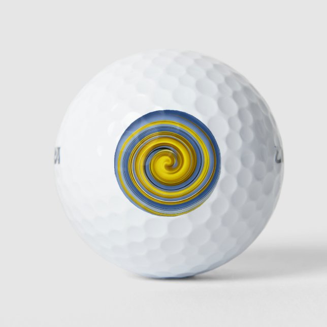 Cool yellow and blue spiral golf balls (Front)