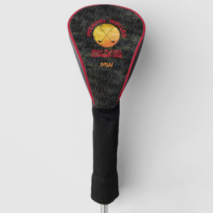cool yellow and red golfer logo on black golf head cover