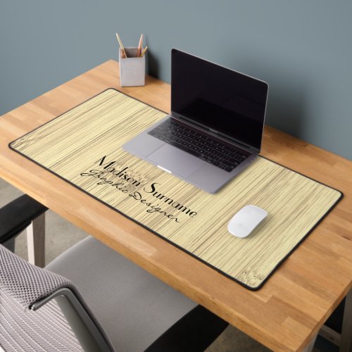 Cool yellow bamboo wood print Your name Occupation Desk Mat