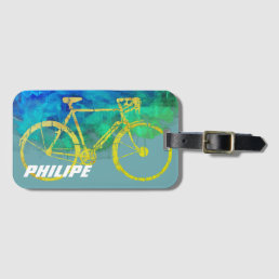 cool yellow bicycle graphic-art luggage tag