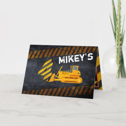 Cool YellowBlack Construction 4th Birthday Photo Card