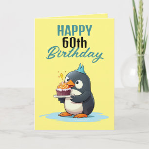 Cool Yellow & Black Penguin Husband 60th Birthday Card