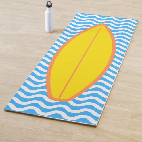 Cool Yellow Blue Waves Surfing Yoga Mat