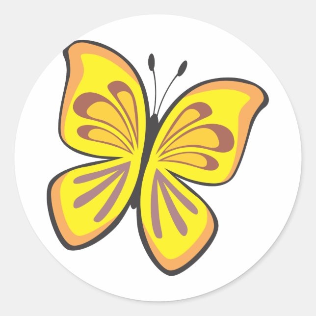 Cool Yellow Butterfly Cartoon Classic Round Sticker (Front)