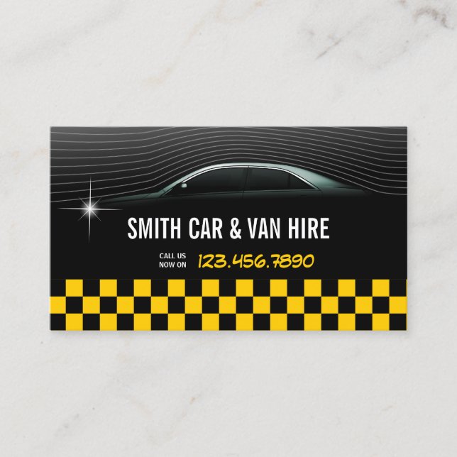 Cool Yellow Checkered Car & Van Hire Business Card (Front)