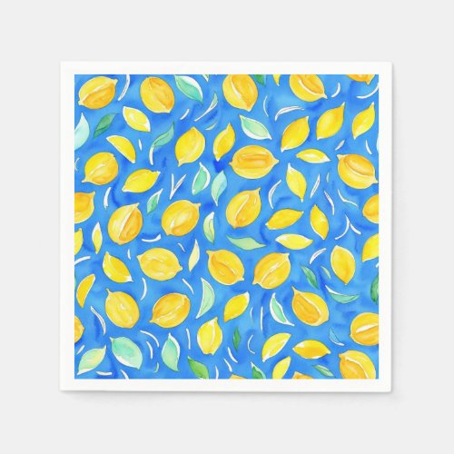 Cool Yellow Citrus Fruits Watercolor Lemon Pattern Napkins