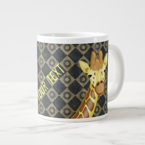 Cool Yellow Giraffe On Vintage Background Large Coffee Mug