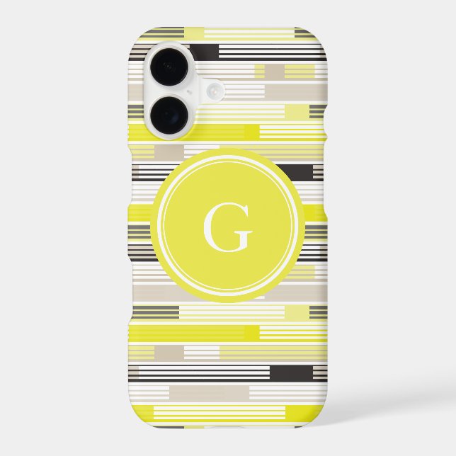 Cool yellow grey black stripes Custom Monogram Iphone Case (Back)