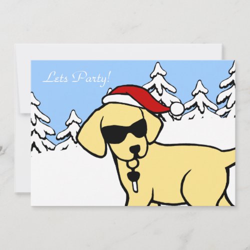 Cool Yellow Lab Cartoon Christmas Snow Woods Invitation