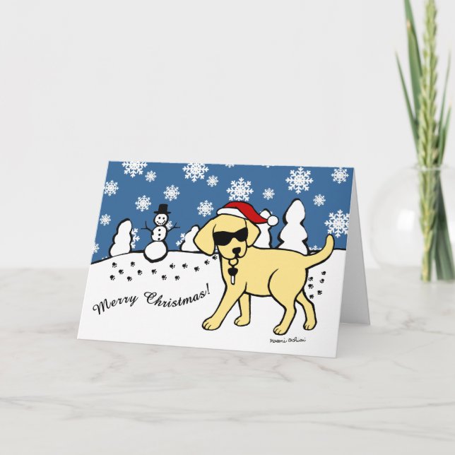 Cool Yellow Labrador Cartoon Christmas Holiday Card (Front)