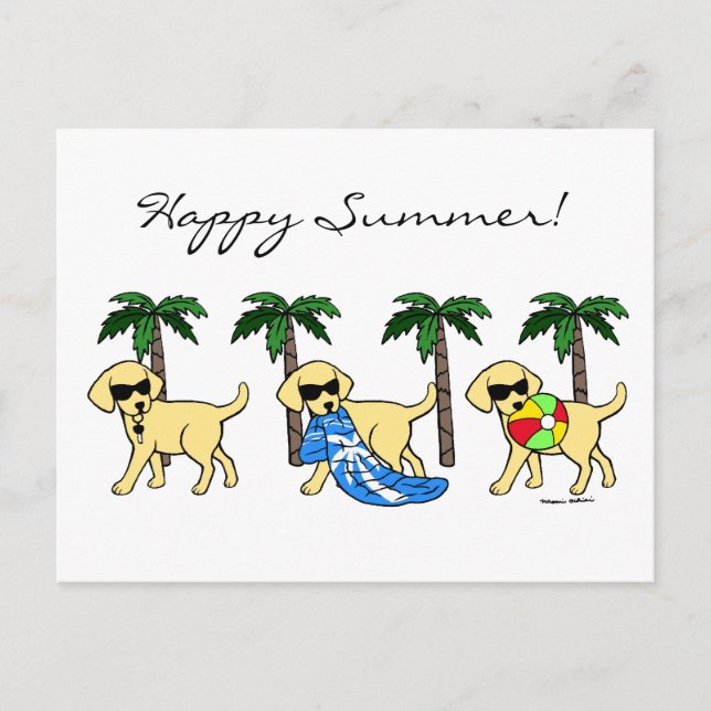 Cool Yellow Labradors Cartoon Postcard (Front)