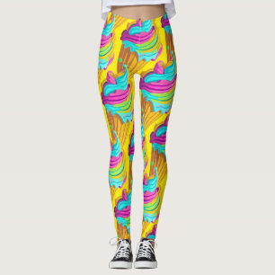 Cool Yellow Pink Rainbow Summer Ice Cream Cones Leggings