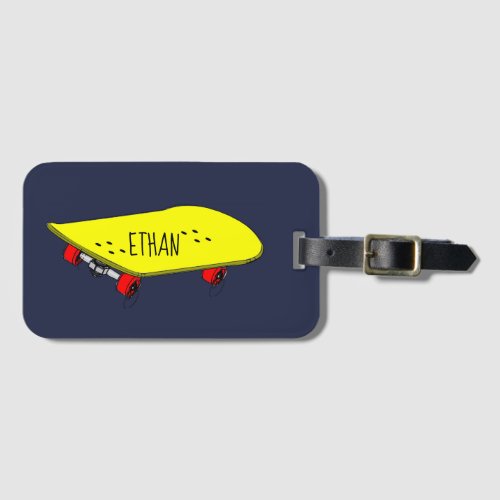 Cool yellow skateboard luggage tag