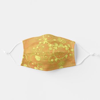 Cool Yellow Soft Orange Floral Damask Boho Adult Cloth Face Mask by MHDesignStudio at Zazzle