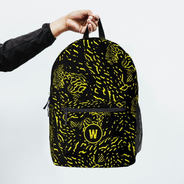 Cool Yellow Tiger Wild Animal Print Monogram Printed Backpack (Creator Uploaded)