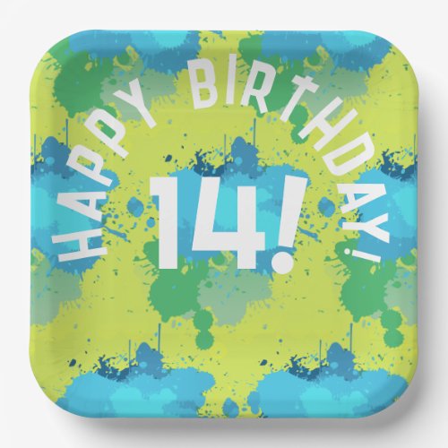 Cool Yellow Turquoise Green Color Splash Party Paper Plates