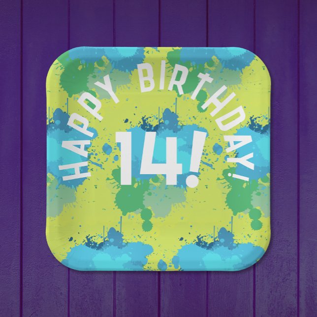 Cool Yellow Turquoise Green Color Splash Party Paper Plates (Creator Uploaded)