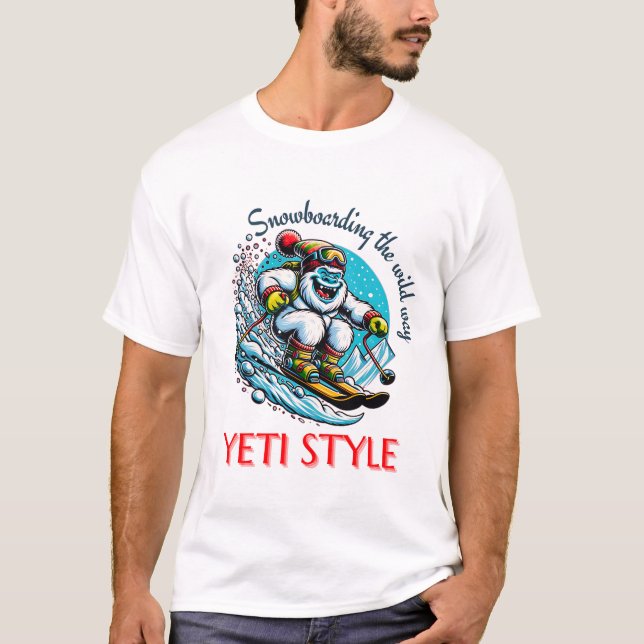 Cool Yeti Skiing Adventure Fun T-Shirt (Front)
