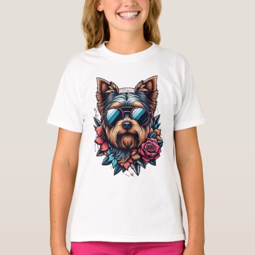 Cool Yorkshire Terrier Rose  T_Shirt