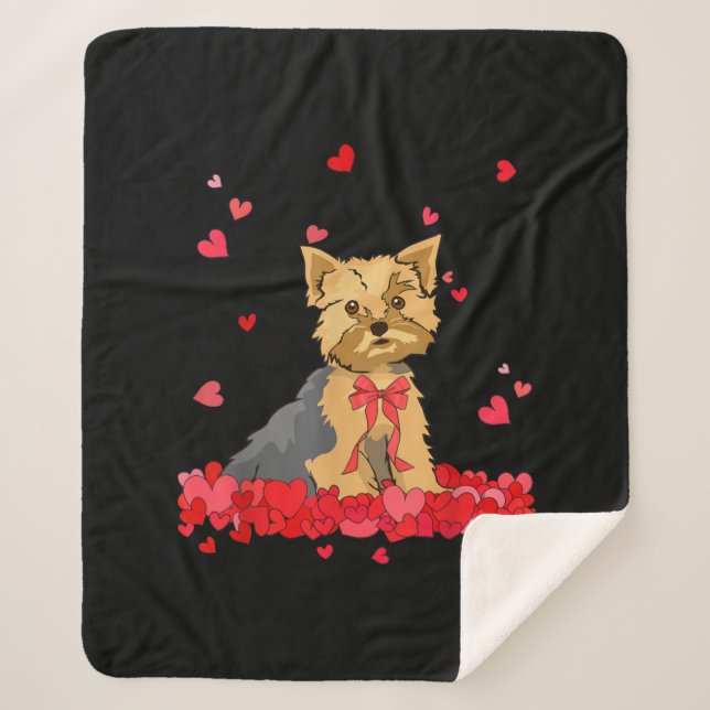 Cool Yorkshire Terrier Valentines Day Tee Dog Love Sherpa Blanket (Front)